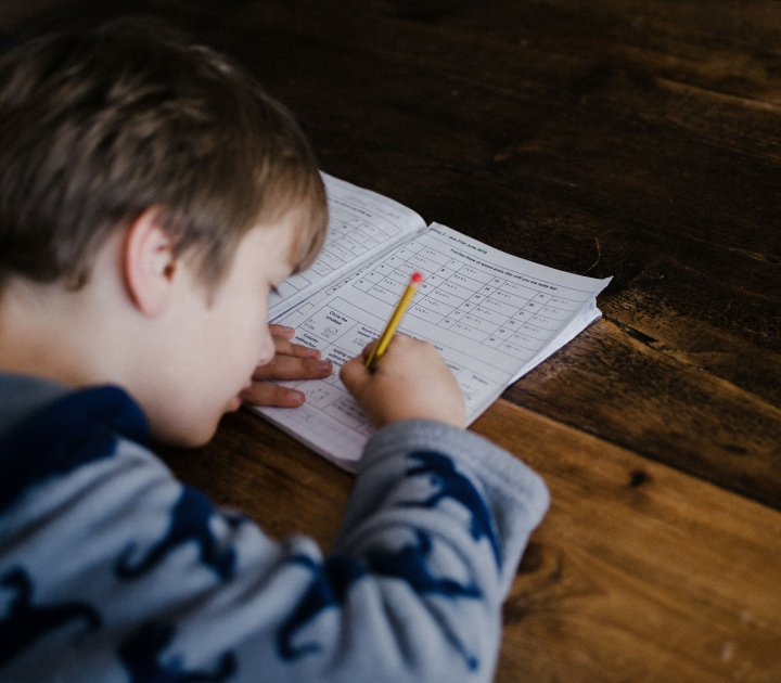 Child doing math homework