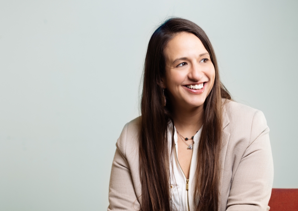 Student Lorinda John looking off camera, 'toward her future'